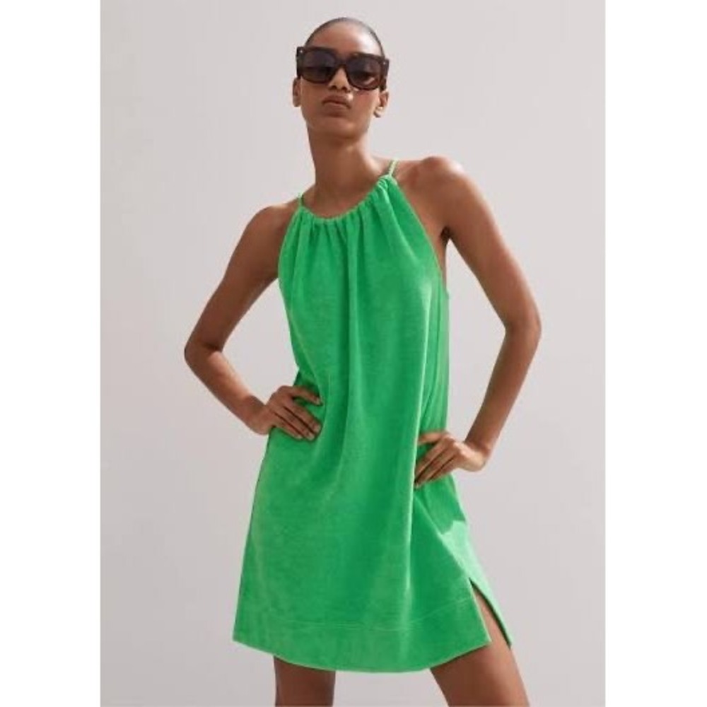 ME+EM Orange Red Terry Cloth Towelling Halterneck Dress Resort Womens Size US 6
